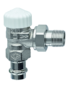 corps de vanne thermostatique Heimeier V-exact II 3717-15000 Rp 2000 / 2, raccord à sertir Viega 15 mm, angle, bronze nickelé