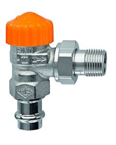 Heimeier Eclipse thermostatic valve body 3941-15.000 R 2000 / 2, press connection 15mm, corner, gunmetal nickel-plated