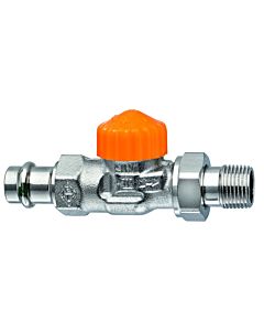 Heimeier Eclipse Thermostat-Ventilunterteil 3942-15.000 R 1/2, Viega Pressanschluss 15mm, Durchgang, Rotguss vernickelt