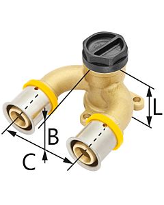 KAN-therm KAN-press 6in1 wall plate 1009285102 20 mm x 2000 / 2 IG, 180 °, double, brass, with 3 fastening straps