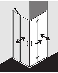 Kermi Diga Kermi angle porte pliante à Diga battante DI2CR09018VPK 90x185cm, argent brillant, verre de sécurité trempé clair, à droite, sur receveur de douche