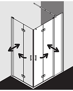 Kermi entrée d&#39; Diga porte pliante demi-battante avec champ fixe DIF2R10320VAK 103x200cm, argent brillant, verre de sécurité trempé, à droite, sur la zone de douche