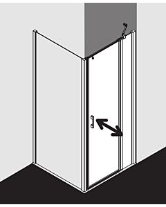 Kermi Liga porte battante avec panneau fixe pour paroi latérale LI1GR100201PK 100x200cm, brillant argent mat, verre de sécurité trempé transparent, à droite, sur receveur de douche