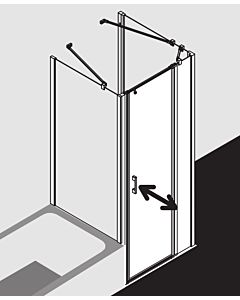 Kermi Liga porte battante avec panneau fixe pour panneau latéral LI1GR125201PK 125x200cm, finition argent mat, verre de sécurité trempé transparent, à droite, sur receveur de douche