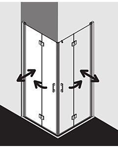 Kermi Liga Kermi Liga half swing folding door LI2CL10320VPK 103x200cm, silver high gloss, TSG clear clean, left, on the shower area