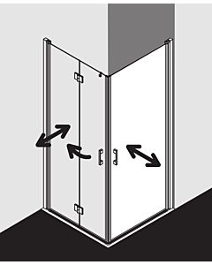 Kermi Liga Kermi angle porte pliante Liga battante LI2CL093181AK 93x185cm, argent mat brillant, TSG transparent, gauche, sur la zone de douche