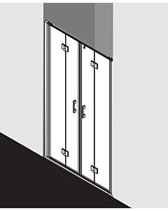 Kermi Liga porte battante en 4 parties. dans niche LI2T413018VAK 130x185cm, argent brillant, verre de sécurité trempé, sur receveur de douche