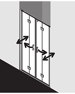 Kermi Liga pendulum folding door 4-part. in niche LI2T4130181AK 130x185cm, matt silver, clear TSG, on shower tray