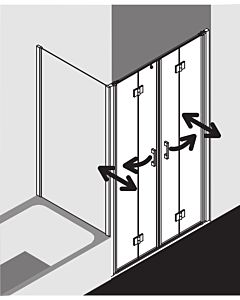 Kermi Liga porte battante en 4 parties. dans niche LI2T4125181PK 125x185cm, argent mat brillant, verre de sécurité trempé transparent, sur receveur de douche