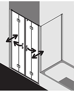 Kermi Liga porte battante en 4 parties. dans niche LI2T4135181AK 135x185cm, argent mat brillant, verre de sécurité trempé, sur receveur de douche