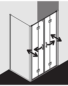 Kermi Liga pendulum folding door 4-part. in niche LI2T412020VAK 120x200cm, high-gloss silver, clear TSG, on shower tray
