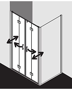 Kermi Liga porte battante en 4 parties. dans niche LI2T414018VAK 140x185cm, argent brillant, verre de sécurité trempé, sur receveur de douche