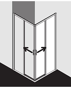 Kermi Liga entry half slide. 2-part floor-free LIC2R10320VAK 103x200cm, silver high gloss, clear toughened safety glass, right, on the shower area