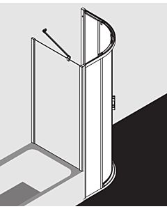 Kermi Liga porte coulissante quart de cercle sans plancher avec 2 champs fixes LIC55080201PK 80x80x200cm, argent mat brillant, verre de sécurité trempé clair
