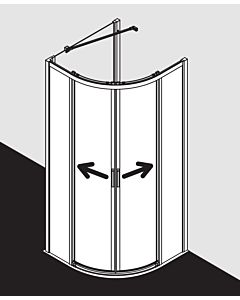 Kermi Liga porte coulissante quart de cercle, sans plancher avec 2 champs fixes LIC5509020VPK 90x90x200cm, argent brillant, verre de sécurité trempé clair