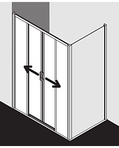 Kermi Liga slip. 4-part off the floor with fixed fields LID4B14020VAK 140x200cm, high-gloss silver, clear TSG, on shower tray