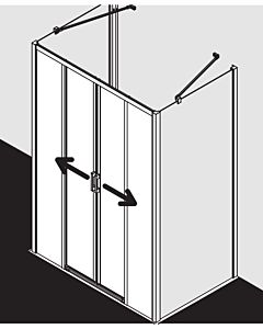 Kermi Liga slide. 4 pièces sans plancher avec champs fixes LID4B125201AK 125x200cm, argent mat brillant, verre de sécurité trempé, sur receveur de douche