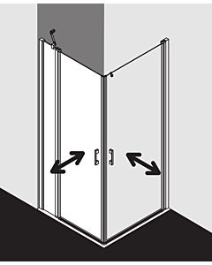 Kermi Liga half Liga entry swing door with fixed panel LIEPL080201PK 80x200cm, matt silver, clear ESG clean, left, on shower tray