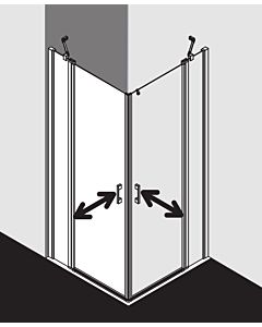 Kermi Liga half Liga entry swing door with fixed panel LIEPL08020VPK 80x200cm, silver high gloss, TSG clear clean, left, on shower tray