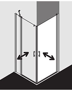 Kermi Liga half Liga entry swing door with fixed panel LIEPL09318VAK 93x185cm, high-gloss silver, clear TSG, left, on the shower area