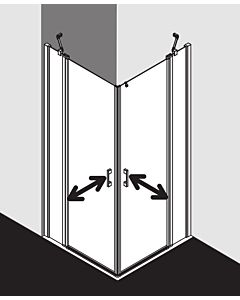 Kermi Liga half Liga entry swing door with fixed panel LIEPR093201AK 93x200cm, matt silver, clear TSG, right, on the shower area