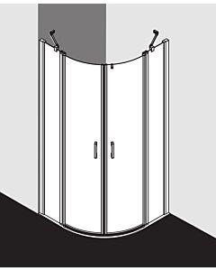 Kermi Liga quarter-circle swing door with fixed panels LIP5508020VAK 80x200cm, high-gloss silver, clear TSG, on shower tray