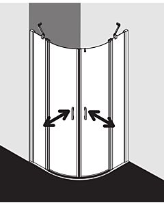 Kermi Liga Viertelkreis-Pendeltür mit Festfeldern LIP55101181PK 101x185cm, silber mattglanz, ESG klar Clean, auf Duschwanne
