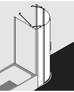 Kermi Liga Viertelkreis-Pendeltür mit Festfeldern LIP55090201AK 90x200cm, silber mattglanz, ESG klar, auf Duschwanne