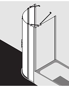 Kermi Liga porte battante quart de cercle avec panneaux fixes LIP55090201PK 90x200cm, brillant argent mat, TSG clear clean, sur receveur de douche