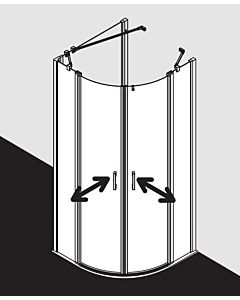 Kermi Liga quarter circle swing door with fixed panels LIP5509018VPK 90x185cm, silver high gloss, TSG clear clean, on shower tray