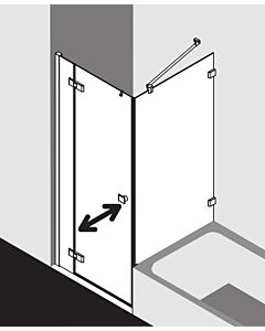 Kermi Mena porte battante 2000 - vantail avec partie fixe, profilé mural ME1NL09020VUK 90 x 200 cm, argent brillant, verre dépoli ESG SR Opaco, gauche, sur receveur de douche