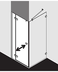 Kermi Mena porte battante 2000 - vantail avec partie fixe, profilé mural ME1NL10020VYK 100 x 200 cm, argent brillant, verre dépoli ESG SR Opaco Clean, à gauche, sur receveur de douche