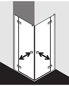 Kermi Mena corner entry half 2-piece swing door with fixed panel. MEEPL123203UK 120 x 200 cm, soft black, ESG frosted glass SR Opaco, left, on the shower area