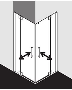 Kermi Pasa XP entry swing door with fixed panel PXEPL10018VYK 100x185cm, silver gloss, ESG SR OpacoClean, half-part left, on shower tray