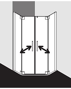 Kermi Pasa XP Fünfeck-Duschkabine Pendeltür PXF45090181UK 90x90x185cm, silber mattglanz, ESG SR Opaco