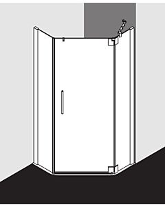 Kermi Pasa XP pentagonal shower cubicle swing door PXR4709018VYK 90x90x185cm, glossy silver, ESG SR OpacoClean, right