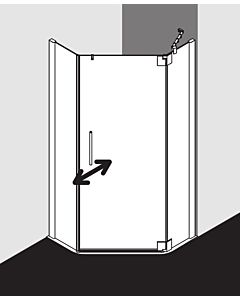 Kermi Pasa XP cabine de douche pentagonale porte battante PXR4709018VUK 90x90x185cm, argent brillant, TSG SR Opaco, droite