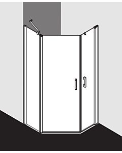 Kermi Pega pentagonal shower cubicle PE43R09018VNK 90x90x185cm, silver high gloss ESG SR Arena C, right