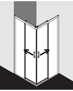 Kermi Pega Gleitt.-Eckeinstiegsh. 2-tlg. bodenfrei PEC2L10320VUK 103x200cm, silber hochglanz ESG SR Opaco, links, auf Duschplatz