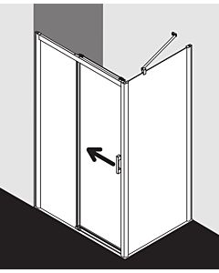 Kermi Porte coulissante Pega en 2 parties. au sol avec panneau fixe PED2L10020VAK 100x200cm, argent brillant, verre de sécurité trempé transparent, à gauche, sur le receveur de douche