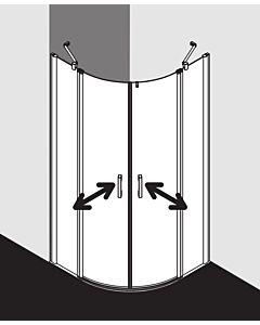 Kermi Pega quarter circle swing door with fixed panels PEP5510120VAK 100x200cm, silver / high-gloss, radius 52 / 55cm