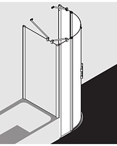 Kermi Porte battante quart de cercle Pega avec panneaux fixes PEP5508020VPK 80x200cm, argent brillant KermiCLEAN, rayon 52 / 55cm