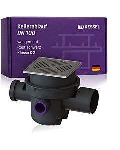 Kessel basement drain 29121 DN 100, 187 x 187 mm slotted grate stainless steel, bolted