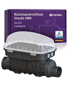 KESSEL Staufix SWA DN 100 73100.10 backflow preventer for sewage-free wastewater, exposed installation, 2 mechanical backflow flaps, manually lockable emergency closure, EN 13564