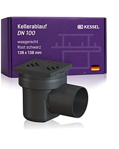 Kessel basement drain 36501 DN 100, made of PP, slotted plastic grate, black
