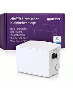 Station de relevage compacte et résistante KESSEL Minilift L 28561C pour eaux grises, résistante aux fluides agressifs, prête à être raccordée, pour douche, lavabo et appareils électroménagers.