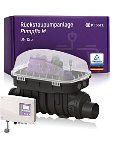 KESSEL Rückstaupumpanlage Pumpfix M 24125 DN 125 mit motorischer  Rückstauklappe und Schneidwerkspumpe, L/H 645/422 mm, mit Zu- und Ablaufstutzen