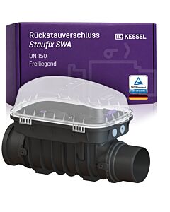 KESSEL Rückstauverschluss Staufix SWA DN 150 73150.10 freiliegend, für  fäkalienfreies Abwasser, 2 mechanische Rückstauklappen, Notverschluss, EN  13564