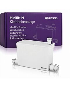 Station de relevage compacte KESSEL Minilift M 28565 pour eaux usées sans égouts, compacte, prête à être raccordée, idéale pour douche, lavabo, baignoire, lave-linge et climatiseur.