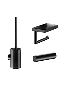 Keuco Reva WC Accessoires Set 3 in 1, schwarz matt, WC-Bürste, Toilettenpapierhalter mit Ablage, Reserverollenhalter